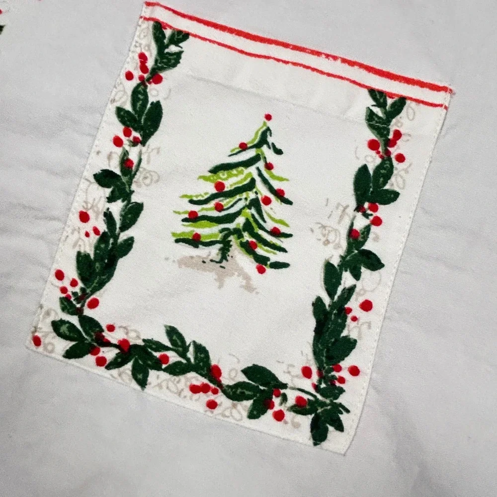 Sur La Table Christmas Apron White Cotton Tree Holly Print 29x36 Holiday Festive